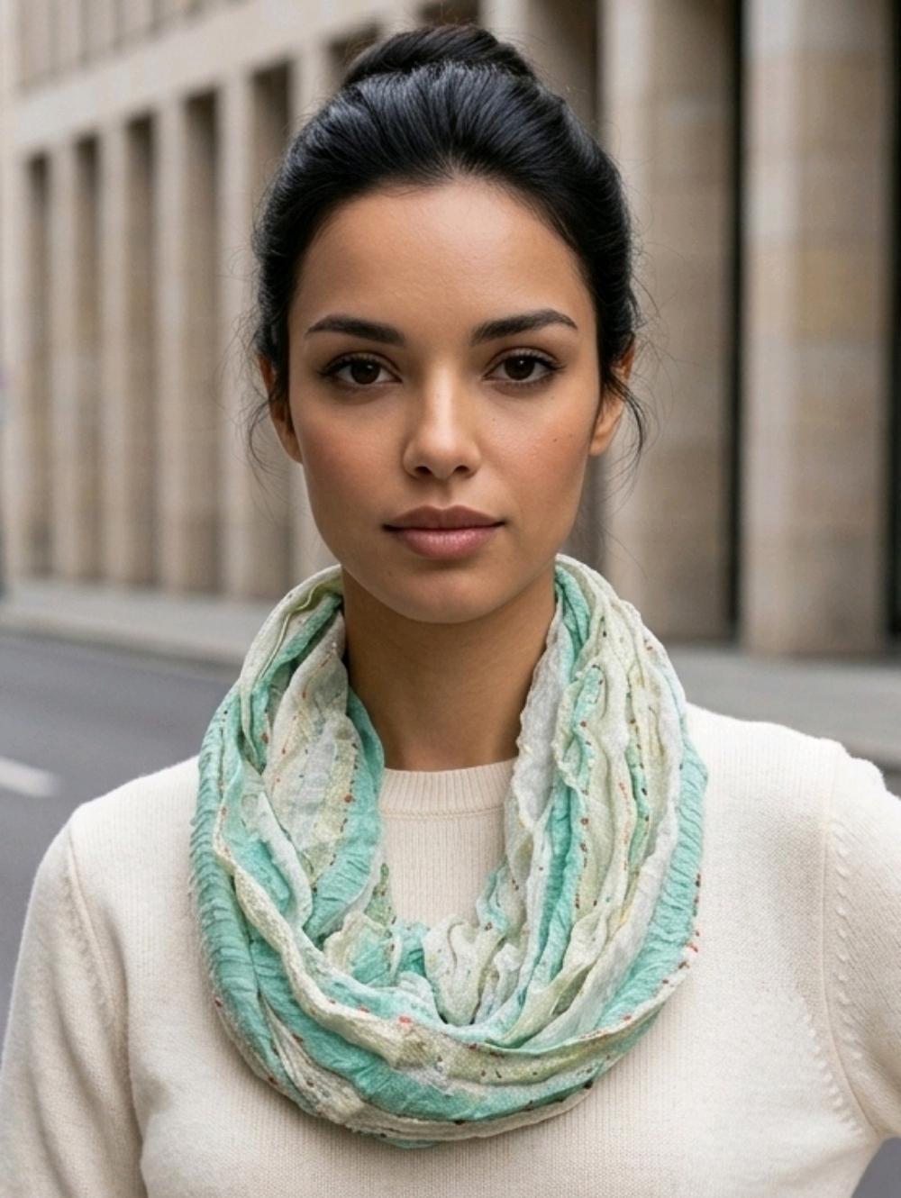 NWT Dress Barn Seaglass Green and Cream Infinity Scarf